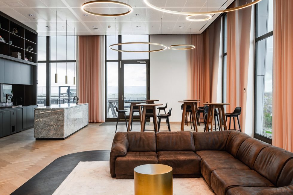 深暖色現(xiàn)代簡(jiǎn)約風(fēng)辦公室裝修設(shè)計(jì)暖色調(diào)水吧區(qū)