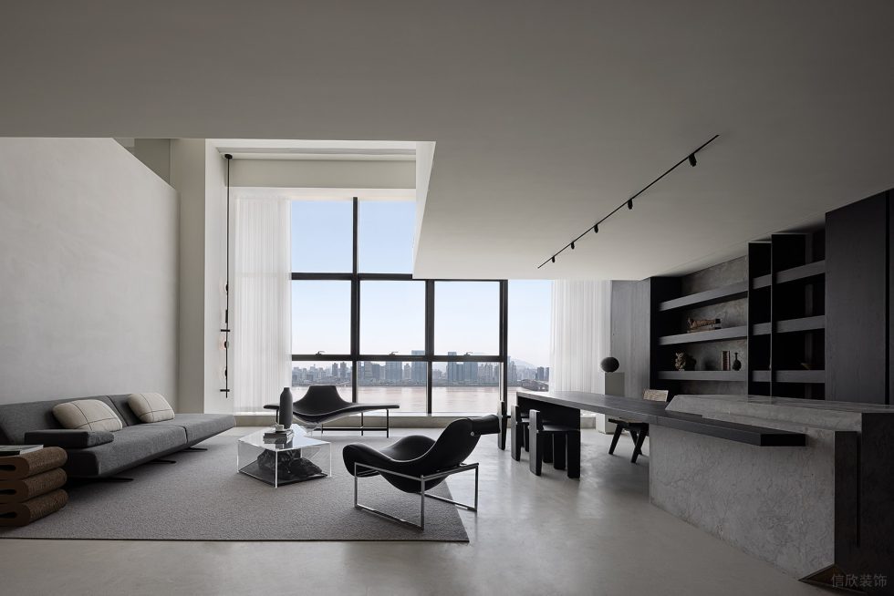 黑白灰抽象極簡風(fēng)辦公室裝修設(shè)計黑白灰多功能休閑接待廳效果圖