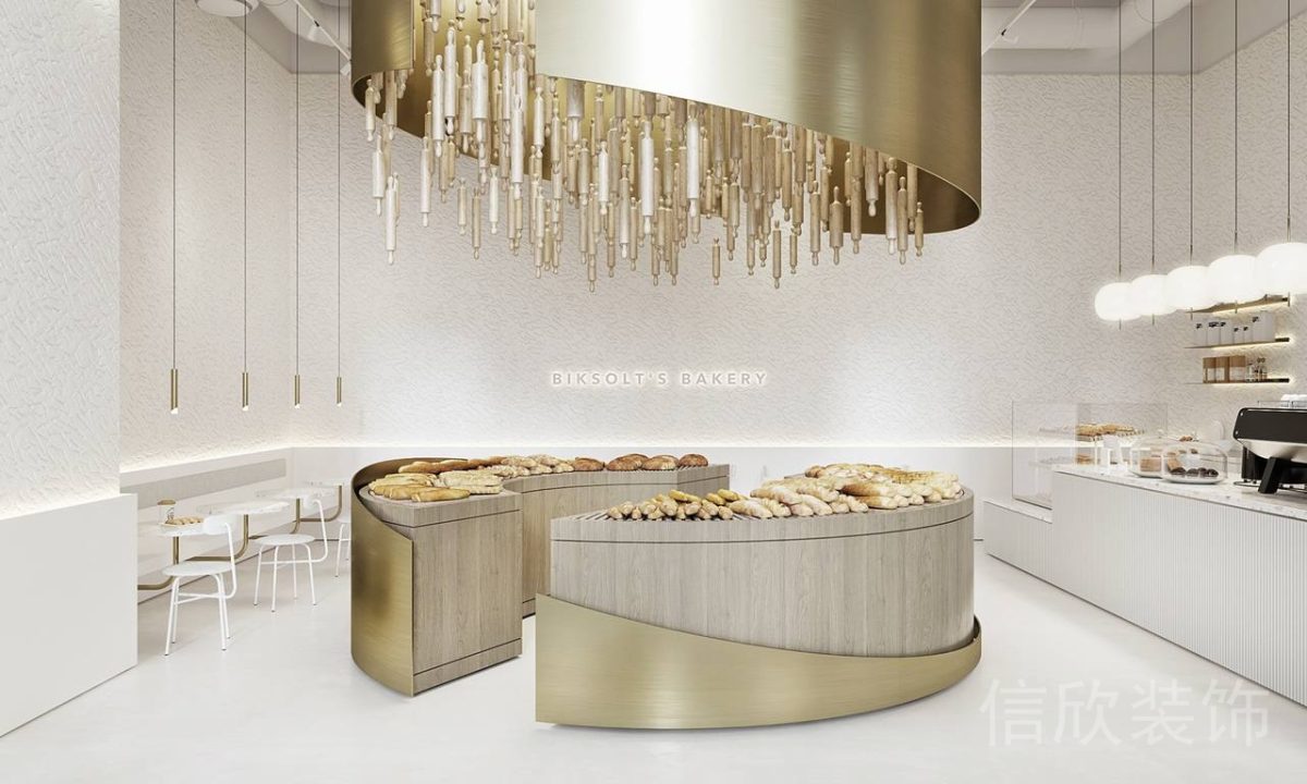 福田區(qū)沙尾金色面包店中間圓形的展臺(tái)裝修設(shè)計(jì)
