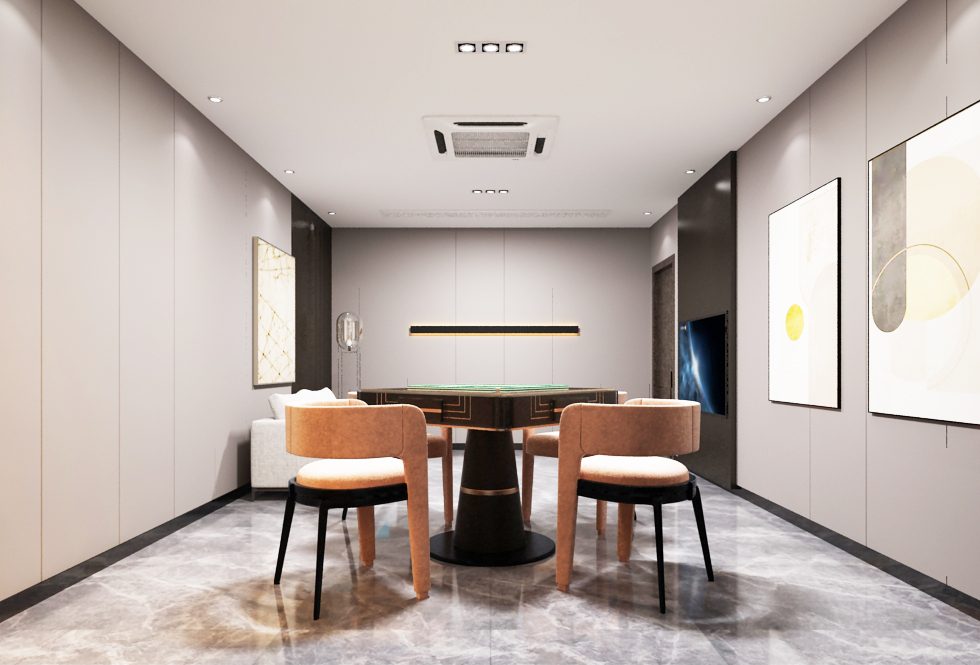 羅湖黃貝嶺現(xiàn)代黑白灰色棋牌室裝修設(shè)計