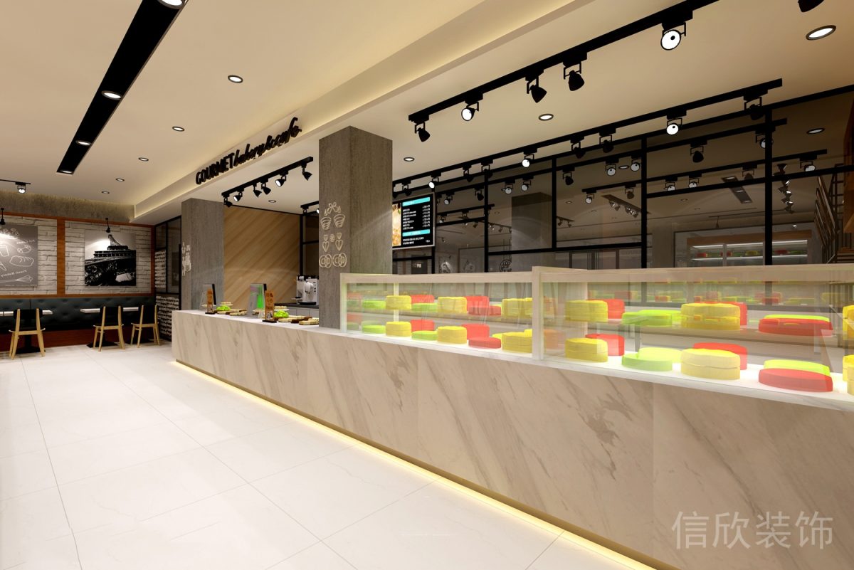 羅湖區(qū)黃貝嶺面包店爵士白大理石操作服務收銀臺效果圖