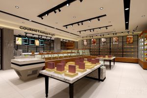 羅湖區(qū)黃貝嶺面包店中島玻璃大理石展柜裝修設計