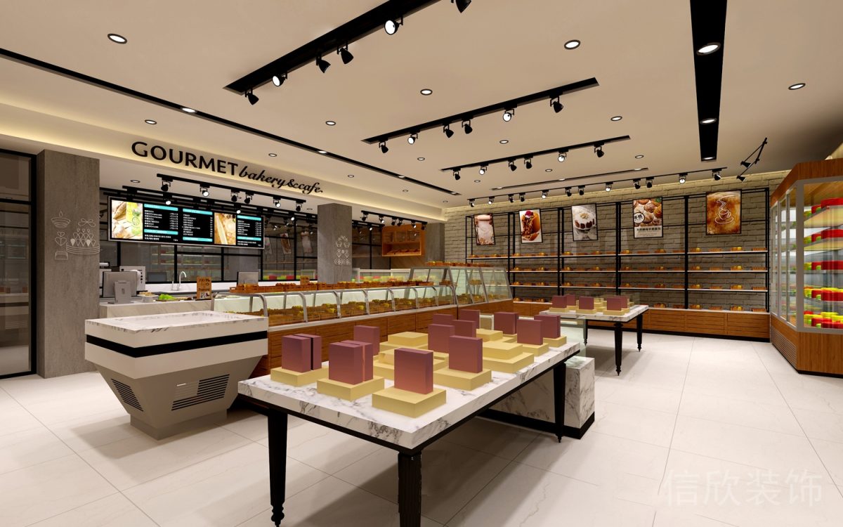 羅湖區(qū)黃貝嶺面包店中島玻璃大理石展柜裝修設計