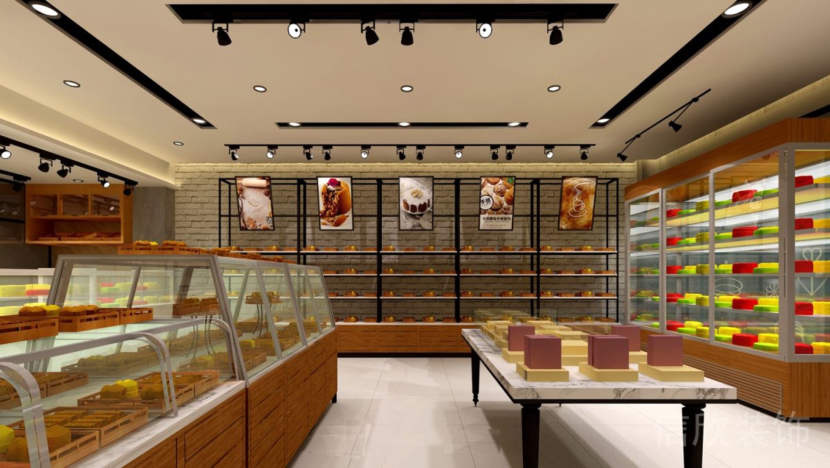羅湖區(qū)黃貝嶺面包店中島高矮展柜裝修設計