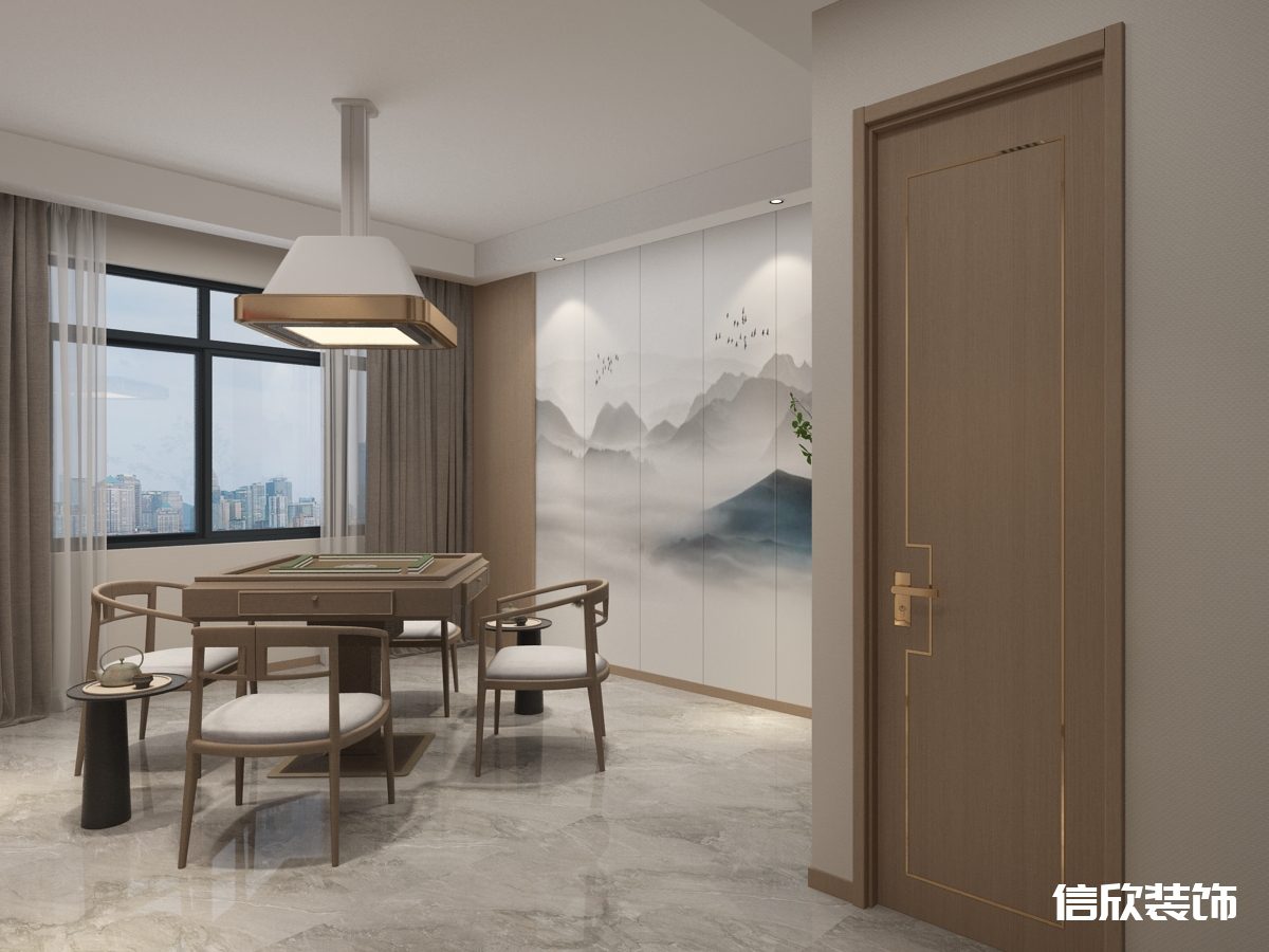 深圳福田景田棋牌室墻面集成板山水畫裝修設(shè)計