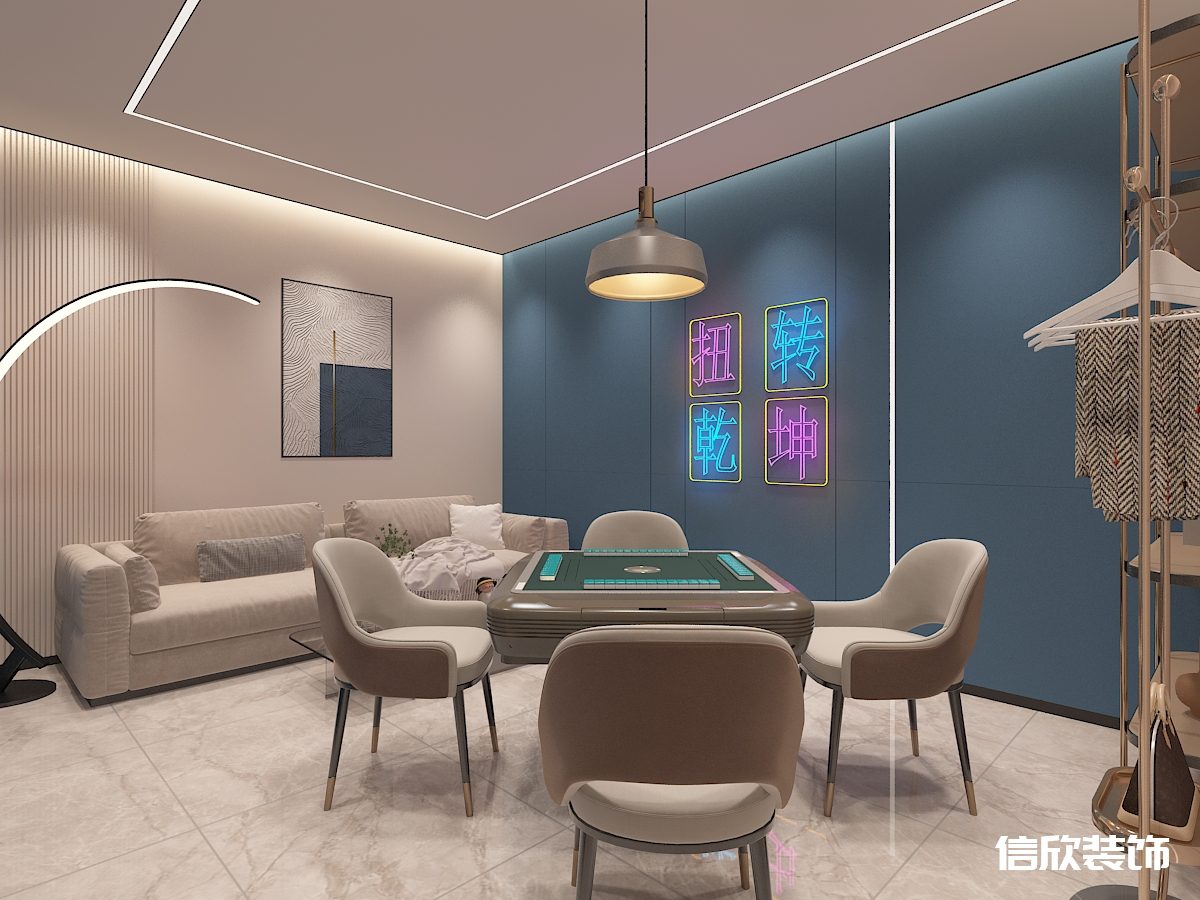 深圳福田梅林棋牌室藍色布藝裝修設(shè)計