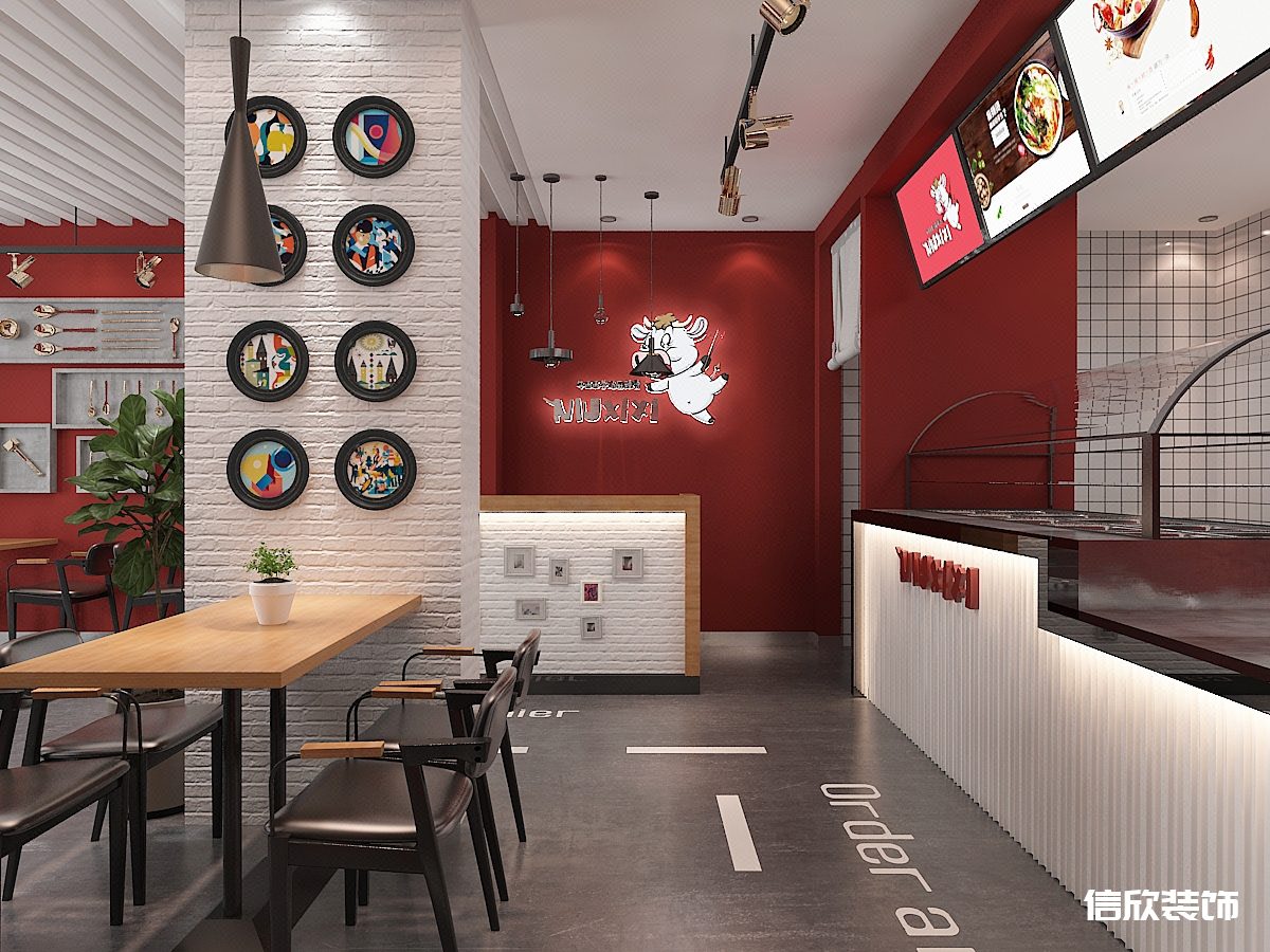 深圳羅湖黃貝嶺紅色小快餐廳點餐臺裝修設(shè)計