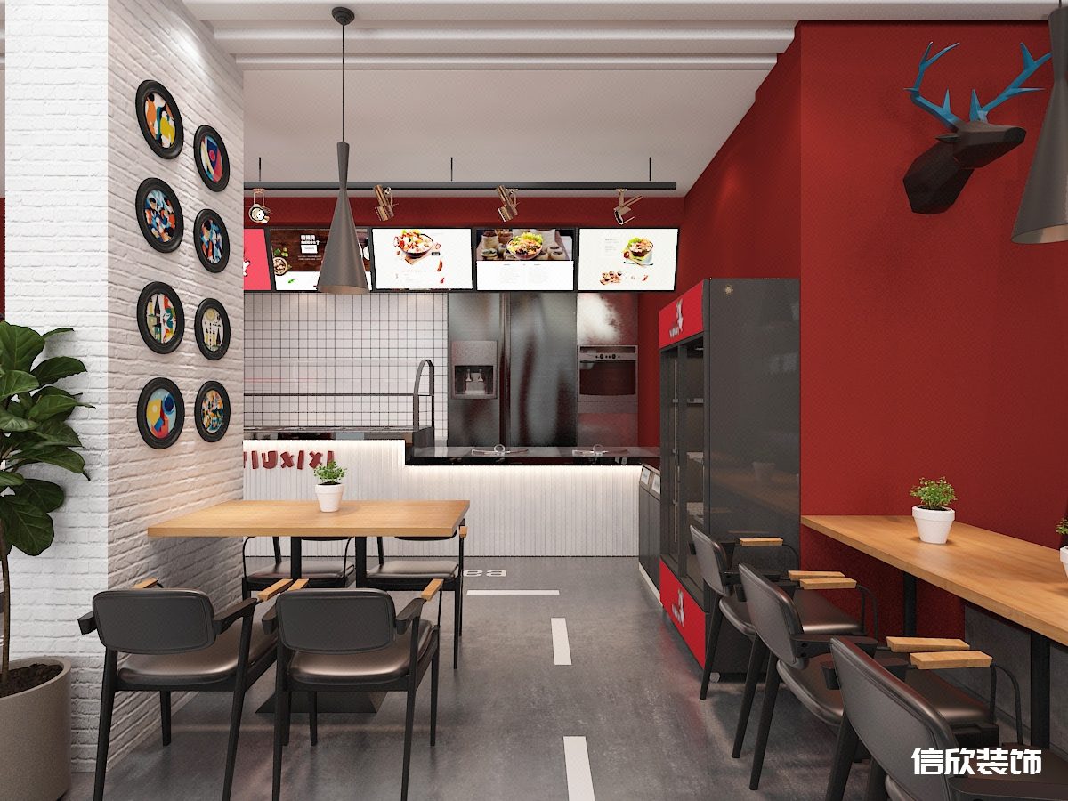 深圳羅湖黃貝嶺紅色小快餐廳點餐臺與菜牌裝修設(shè)計