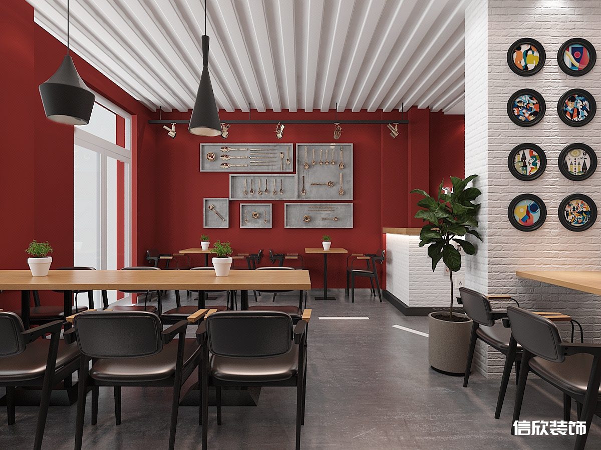 深圳羅湖黃貝嶺紅色小快餐廳墻面飾品裝修設(shè)計