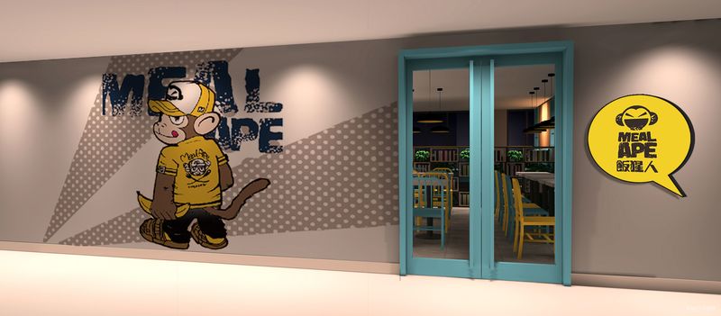 深圳龍華民治快餐店過道門面藍(lán)色門框裝修設(shè)計(jì)