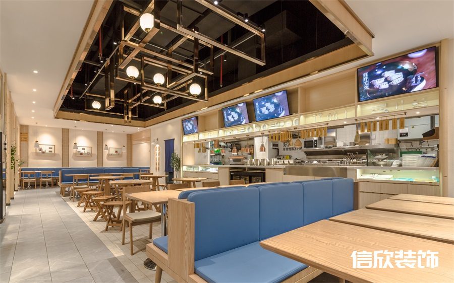 深圳羅湖筍崗牛腩飯快餐店格子天花吊頂裝修設(shè)計