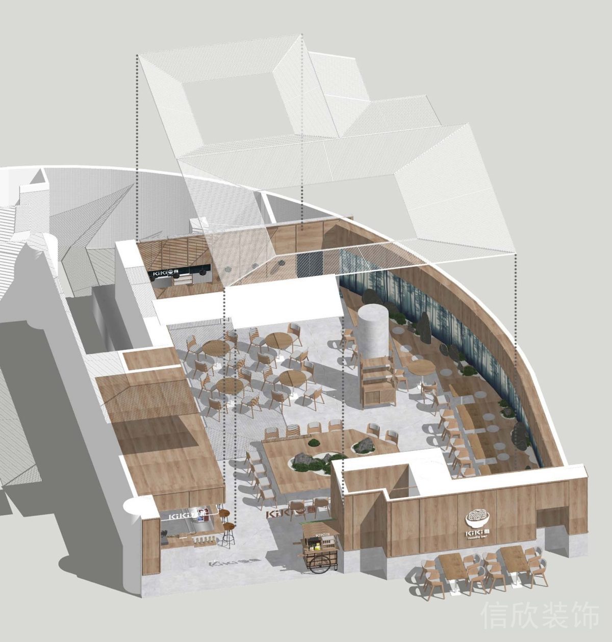 深圳羅湖萬象城開開面館透視圖全景裝修設(shè)計