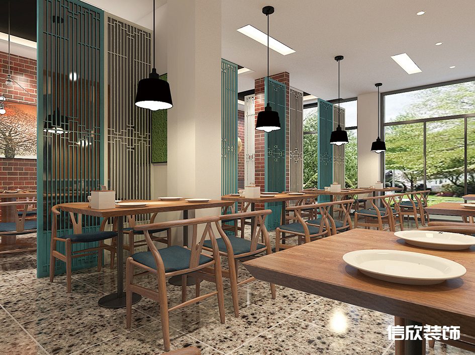 深圳南山區(qū)大學(xué)城快餐廳藍色屏風(fēng)隔斷裝修設(shè)計