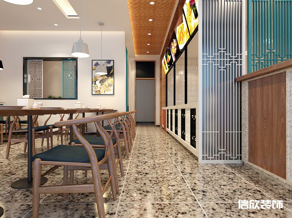 深圳南山區(qū)大學(xué)城快餐廳水磨石地面裝修設(shè)計