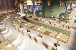 深圳鹽田區(qū)沙頭角快餐店長(zhǎng)條弧形沙發(fā)卡座裝修設(shè)計(jì)