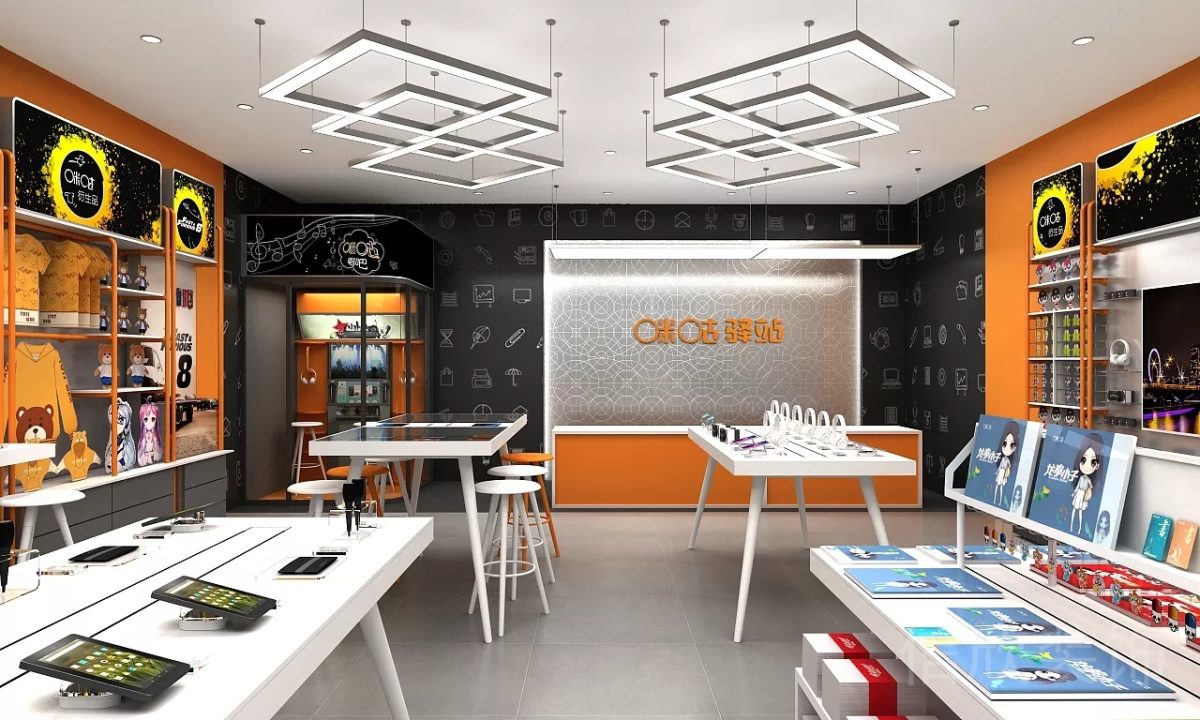 咪咕驛站深圳南山店橙色收銀服務(wù)臺設(shè)計效果圖