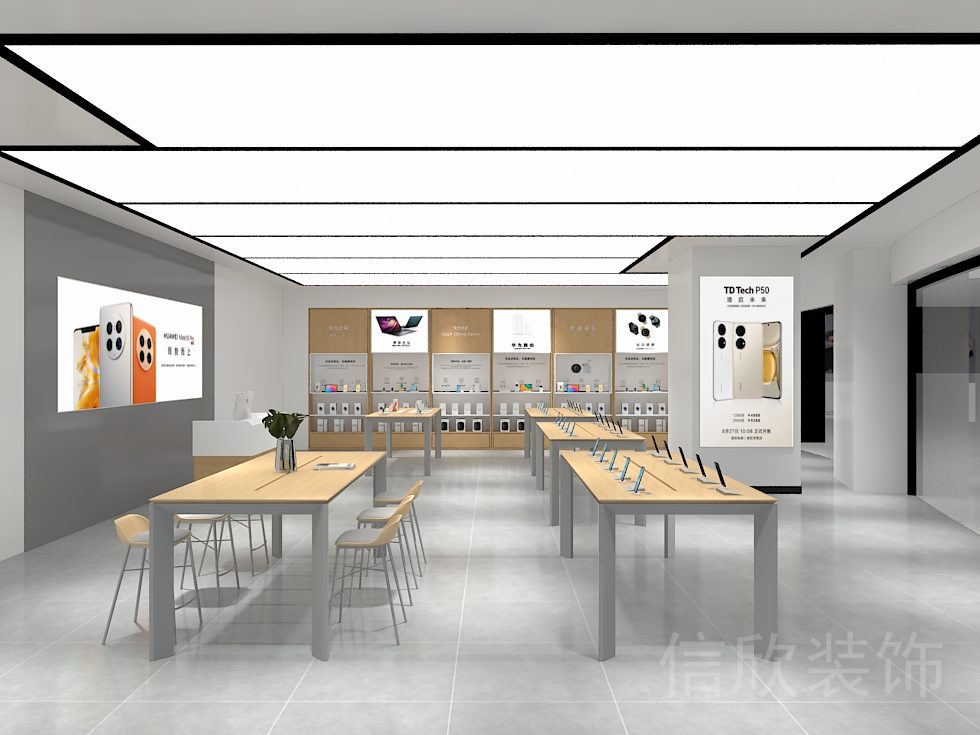 深圳龍華壹方城手機數(shù)碼店中島鋼木展臺