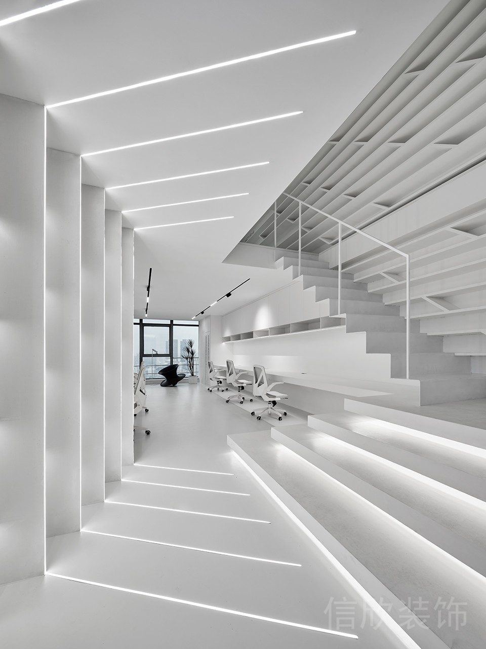 純白科技感風(fēng)格辦公空間樓梯裝修設(shè)計