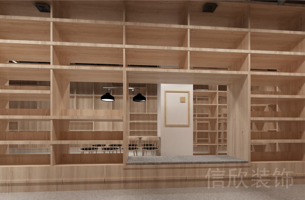 民治龍華區(qū)1970科技小鎮(zhèn)整體木材工作室鏤空分割區(qū)域中間閱讀交叉休息區(qū)域