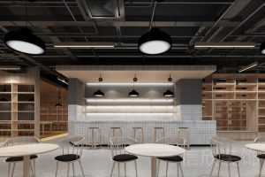 龍華區(qū)1970科技小鎮(zhèn)中小工作室白色方形瓷磚吧臺(tái)茶水間開放式休息區(qū)域