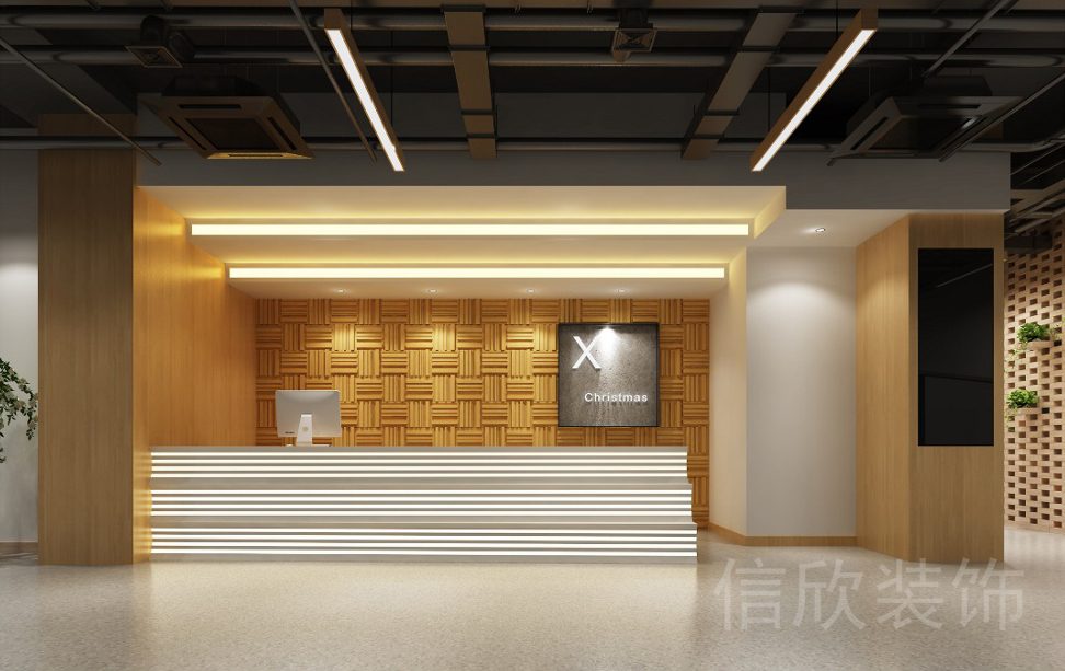 深圳市龍華區(qū)民治1970科技小鎮(zhèn)純木材竹編編制工作室背景板燈帶LED整體設(shè)計前臺接待處