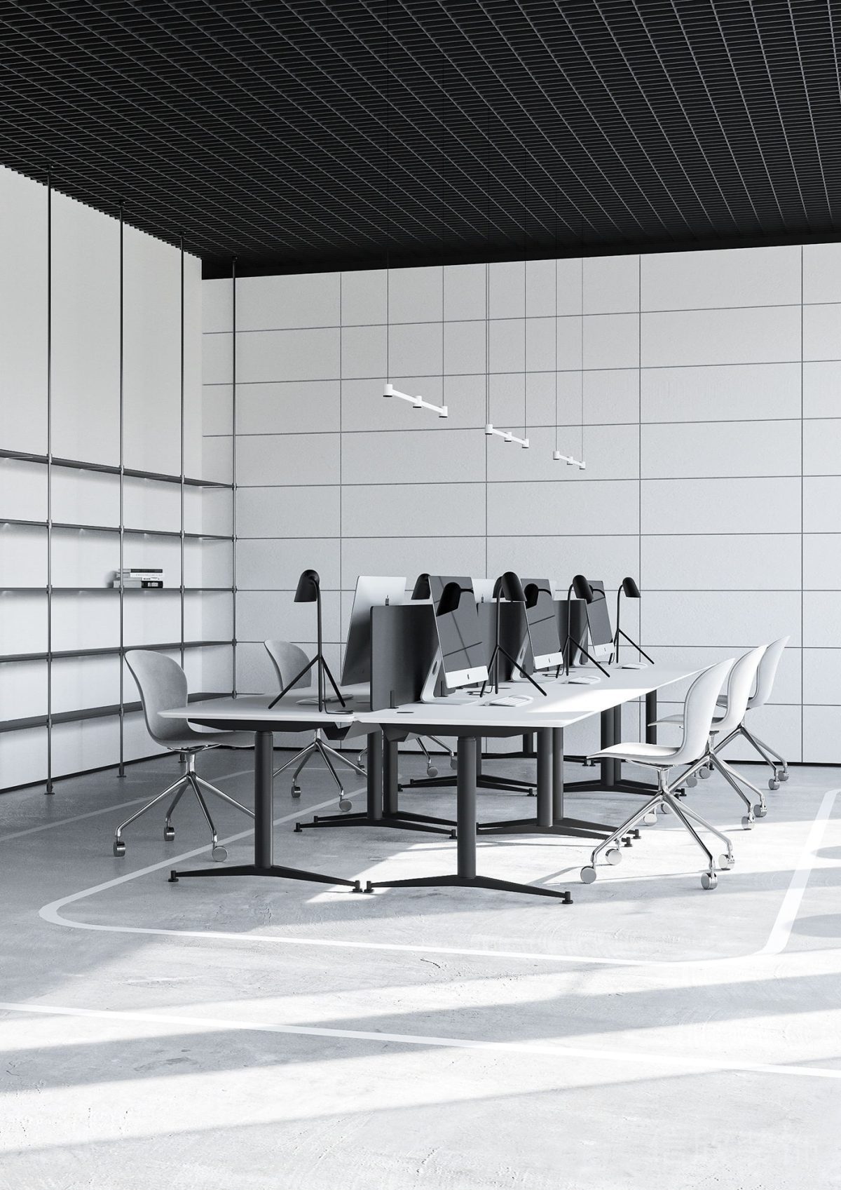 高級(jí)灰色系簡(jiǎn)約風(fēng)辦公空間辦公區(qū)不銹鋼層板裝修設(shè)計(jì)