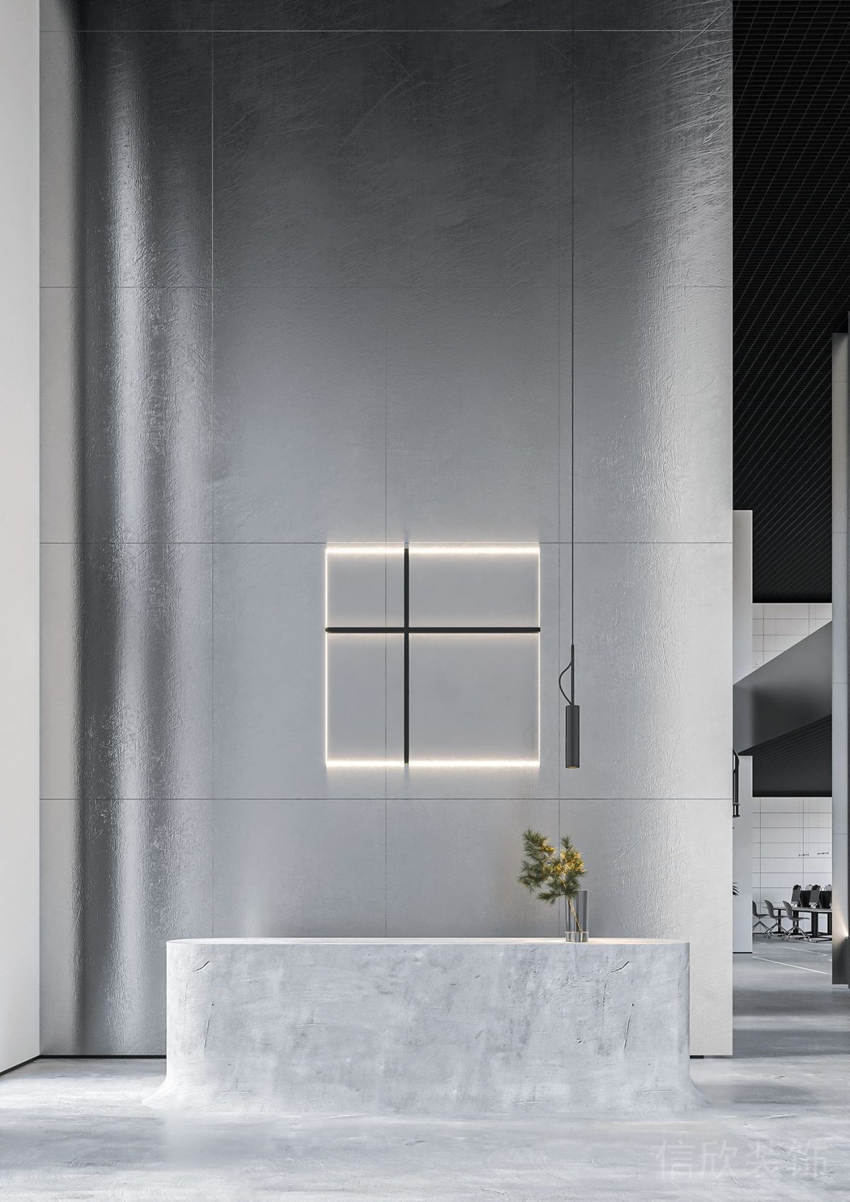 高級(jí)灰色系簡(jiǎn)約風(fēng)辦公空間接待臺(tái)裝修設(shè)計(jì)