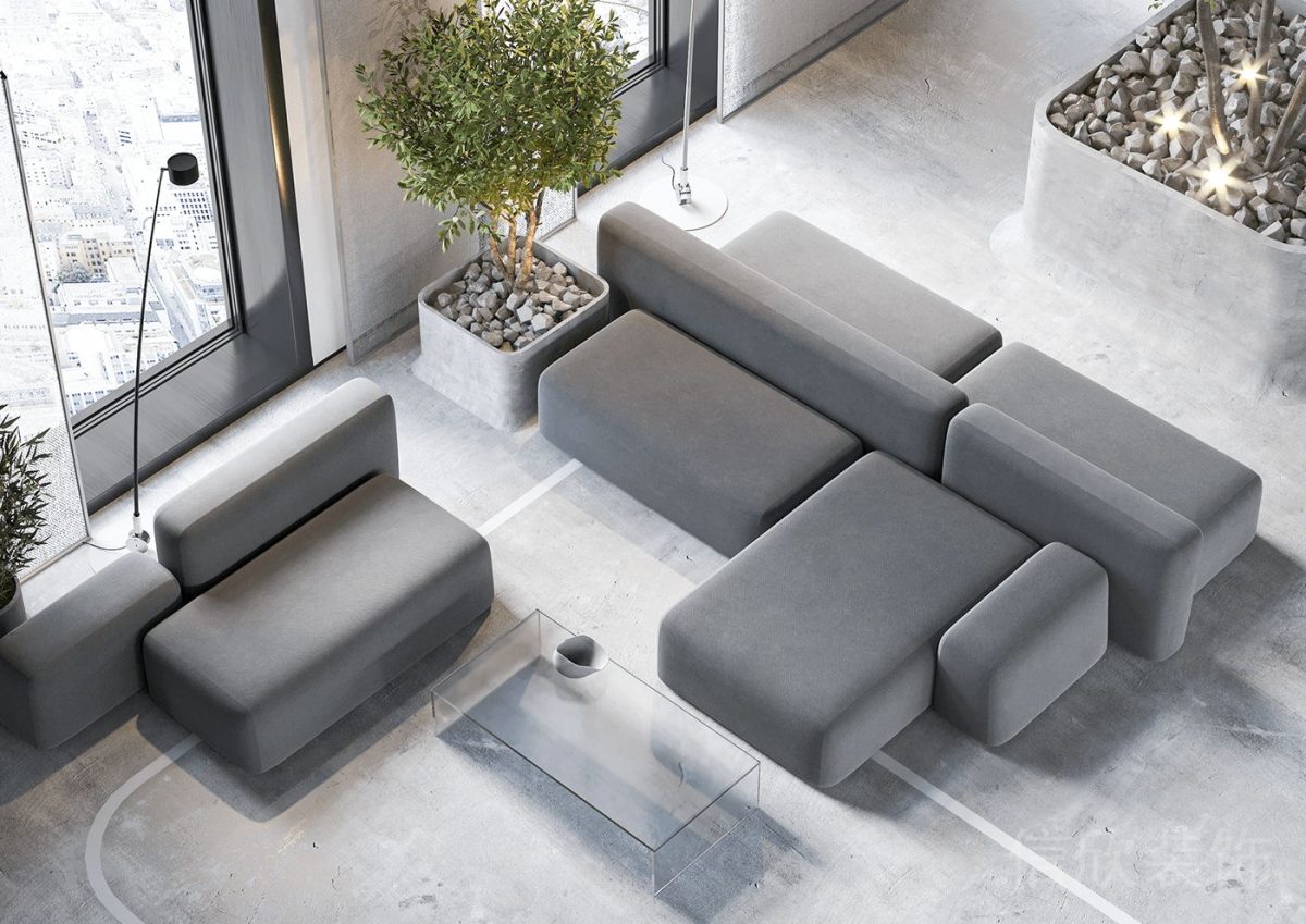 高級(jí)灰色系簡(jiǎn)約風(fēng)辦公空間休息區(qū)花池設(shè)計(jì)