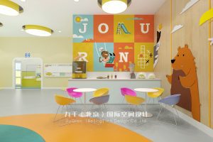 紅黃藍(lán)親子園英語可愛圖案墻紙茶水間