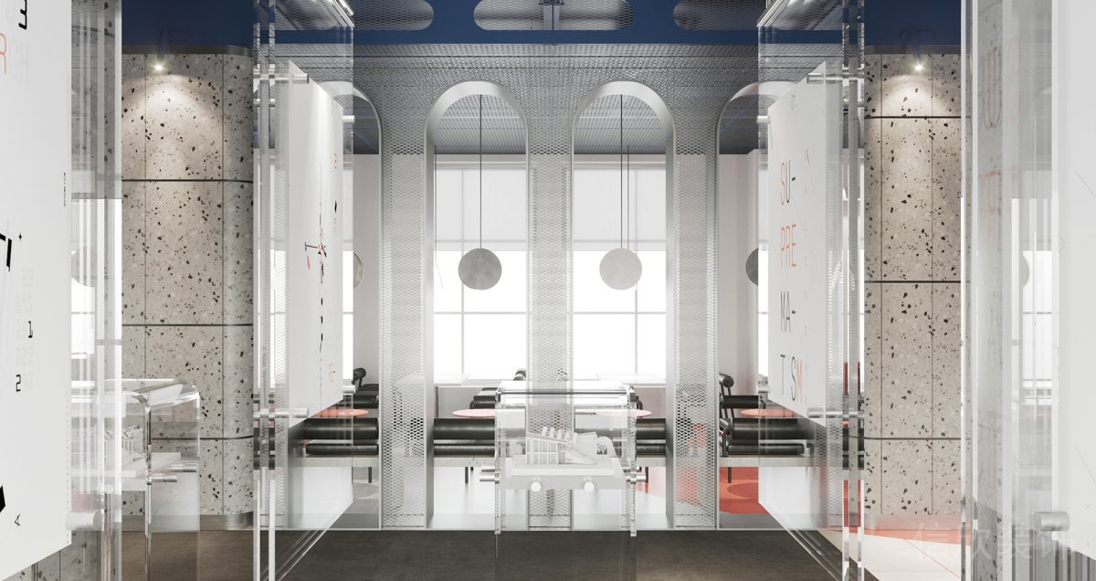 弧形隔斷透明集成板辦公室過(guò)道裝修