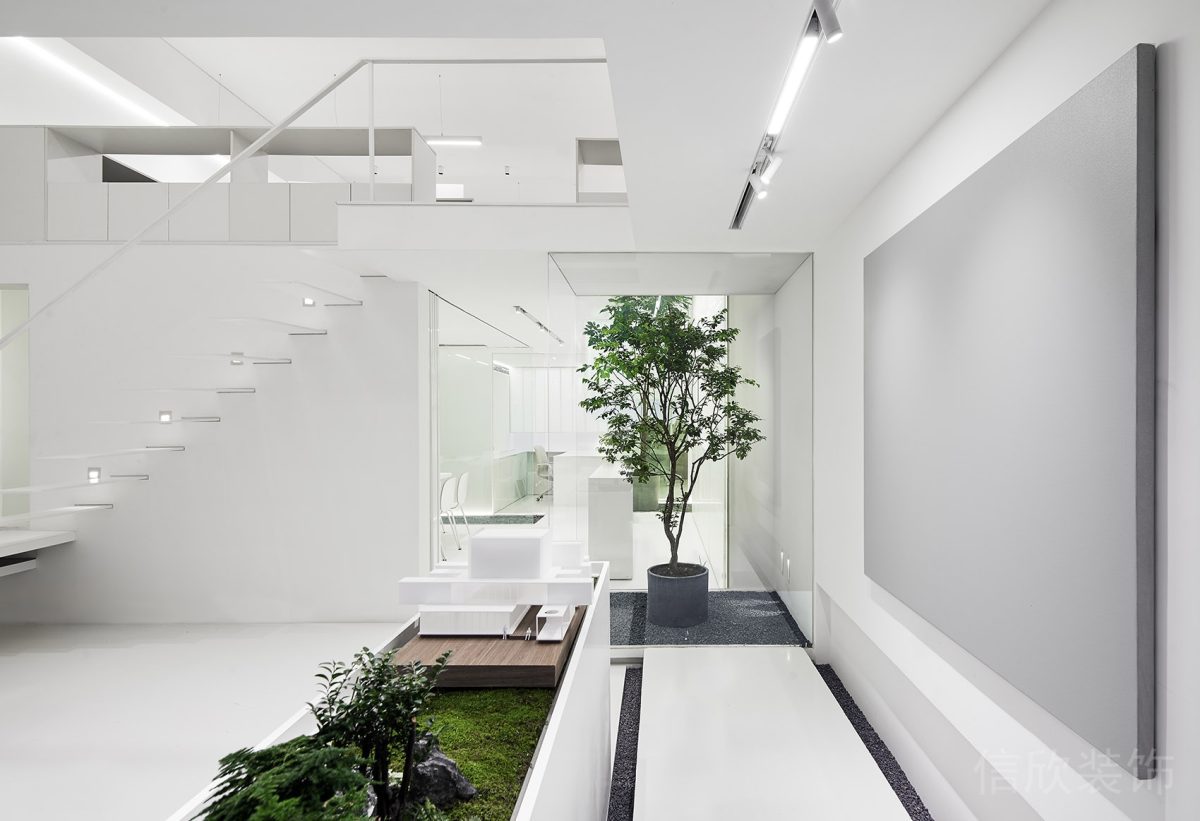 純白結(jié)構(gòu)玻璃踏板樓梯工作室效果圖