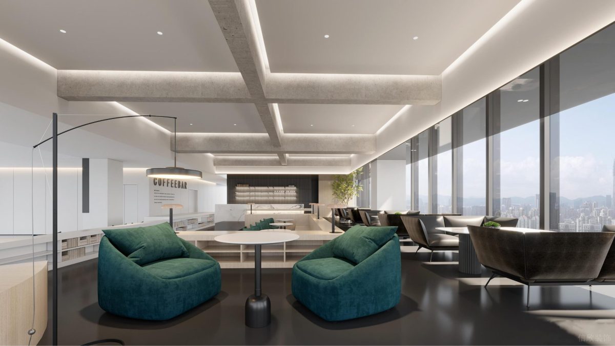 科技簡約風辦公室裝修設計 搭配綠色沙發(fā)簡約風書吧