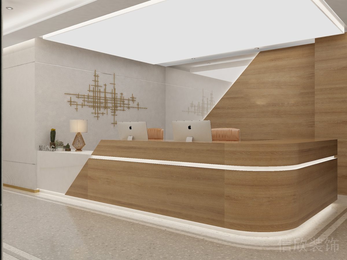木飾面led燈條環(huán)形前臺大理石墻面效果圖