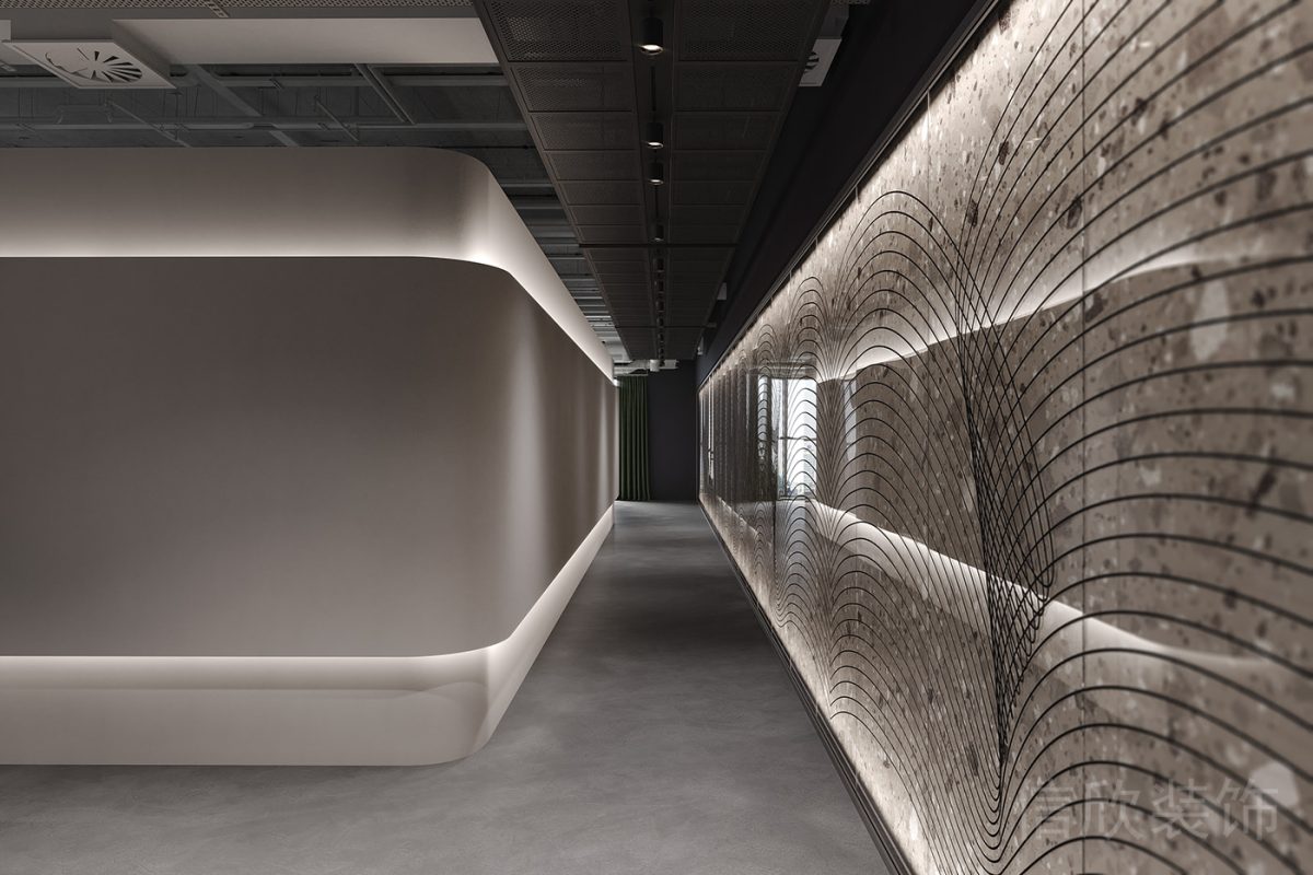 深色工業(yè)風(fēng)現(xiàn)代辦公空間過(guò)道墻面燈光設(shè)計(jì)