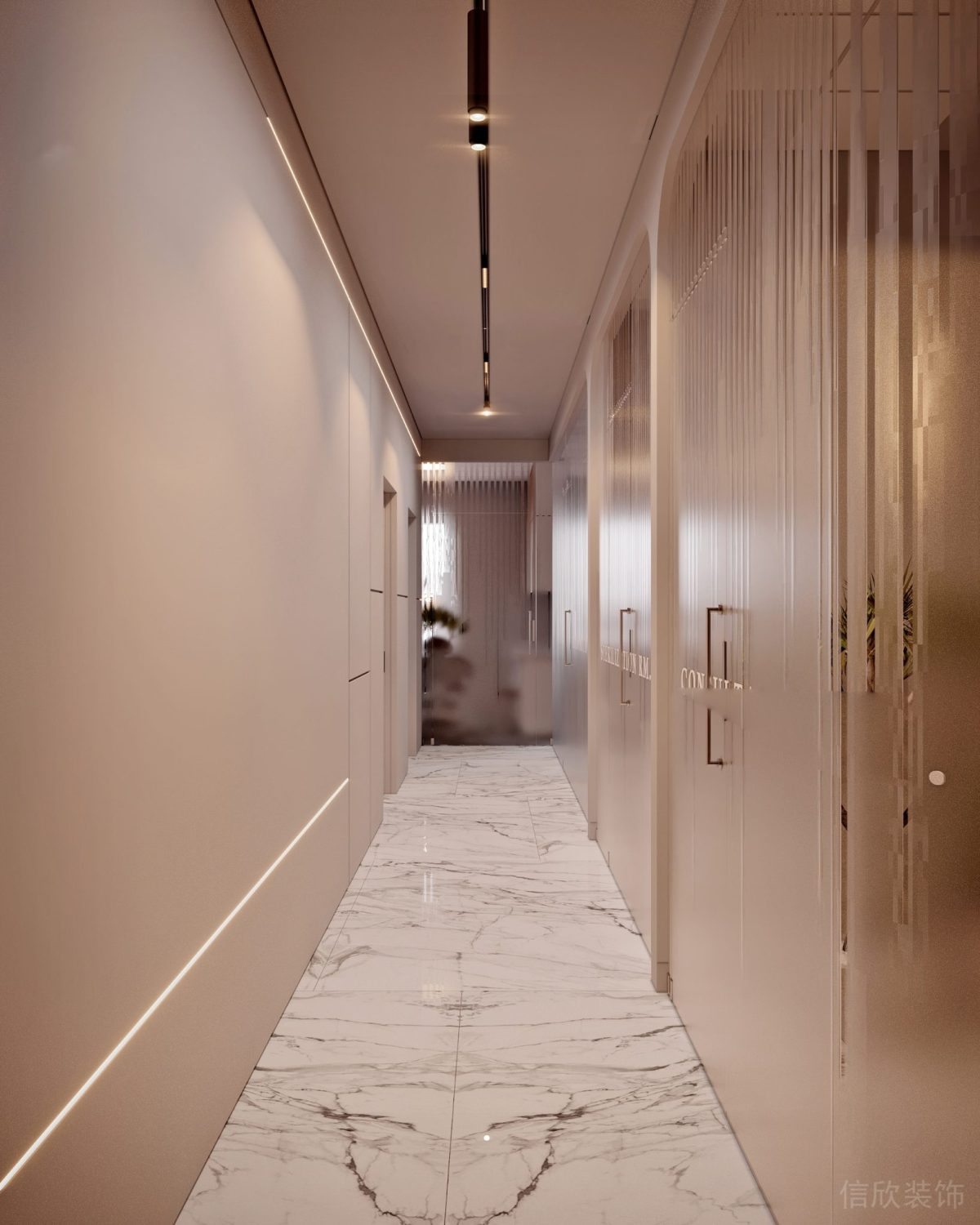 深圳南山蘭光科技大廈雨田牙科口腔門診走廊奶油風(fēng)裝修設(shè)計(jì)效果