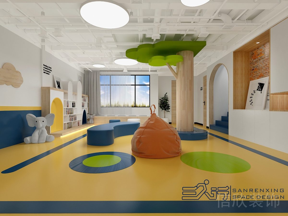 早教中心裝修設(shè)計(jì)兒童娛樂空間鏤空式吊頂天花板