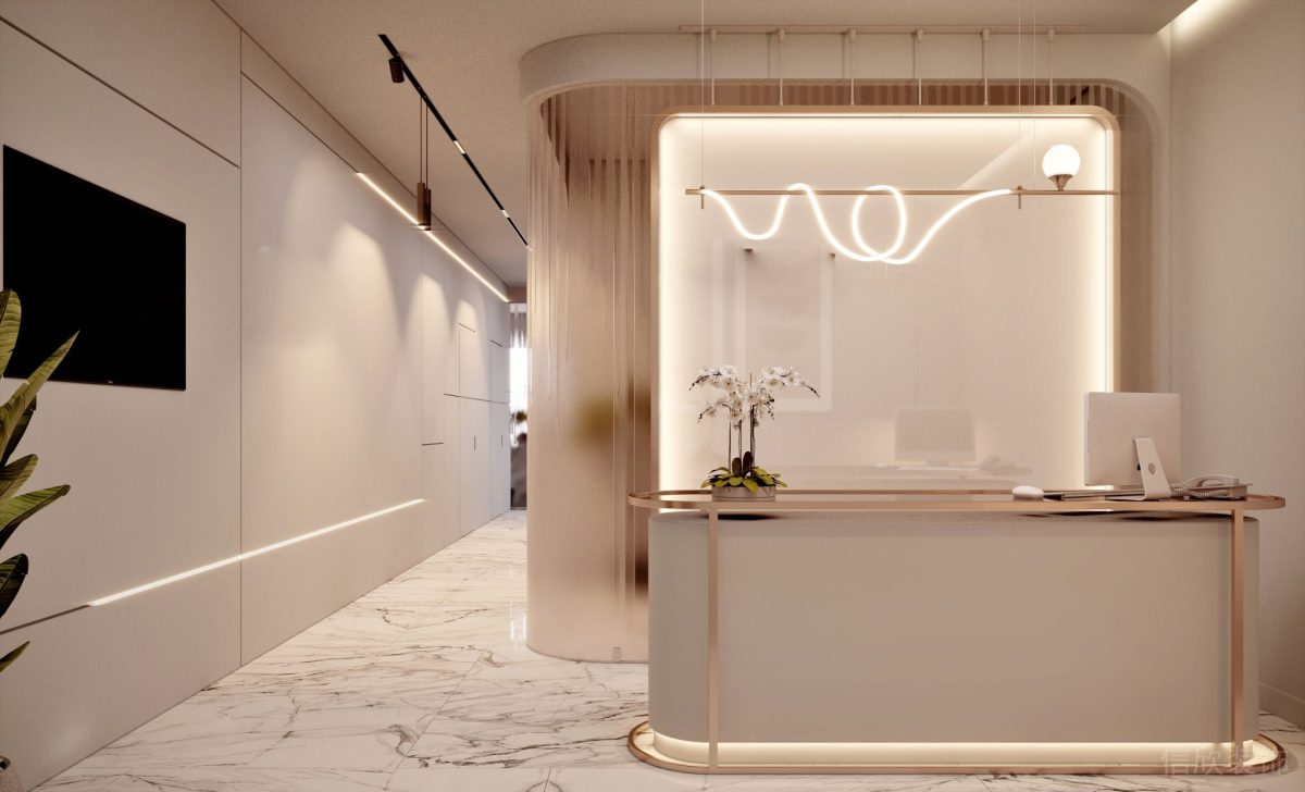 透粉色亞克力金屬浪漫口腔診所大廳