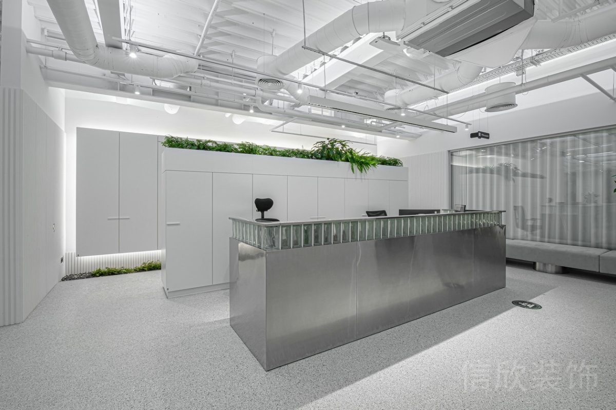 現(xiàn)代簡(jiǎn)約風(fēng)辦公空間不銹鋼接待臺(tái)裝修設(shè)計(jì)