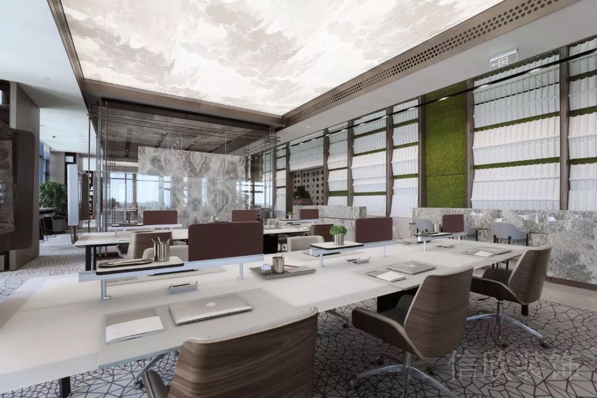 現(xiàn)代輕奢風(fēng)辦公空間開放辦公區(qū)透光軟膜吊頂裝修設(shè)計(jì)