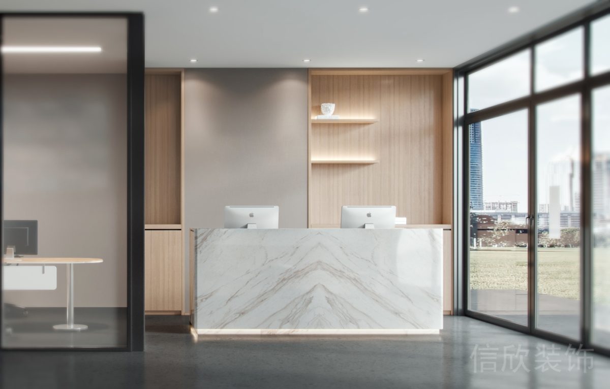 原木配石材東方禪意感前臺設(shè)計