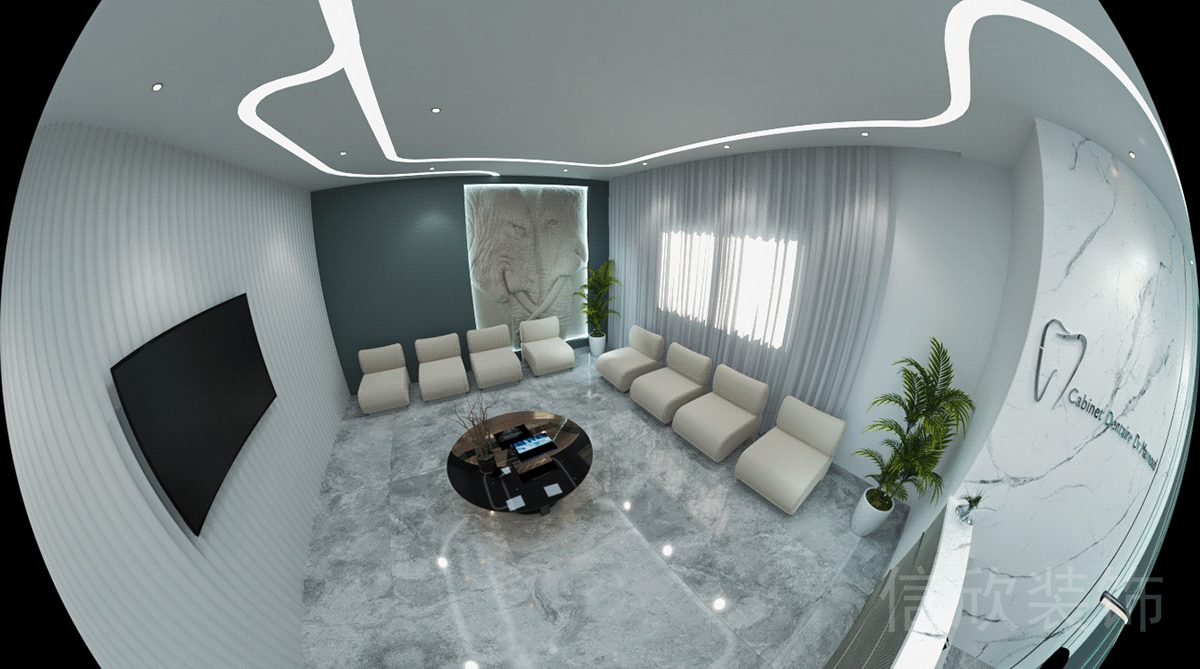 魚眼全景候診區(qū)域大理石l型沙發(fā)設計