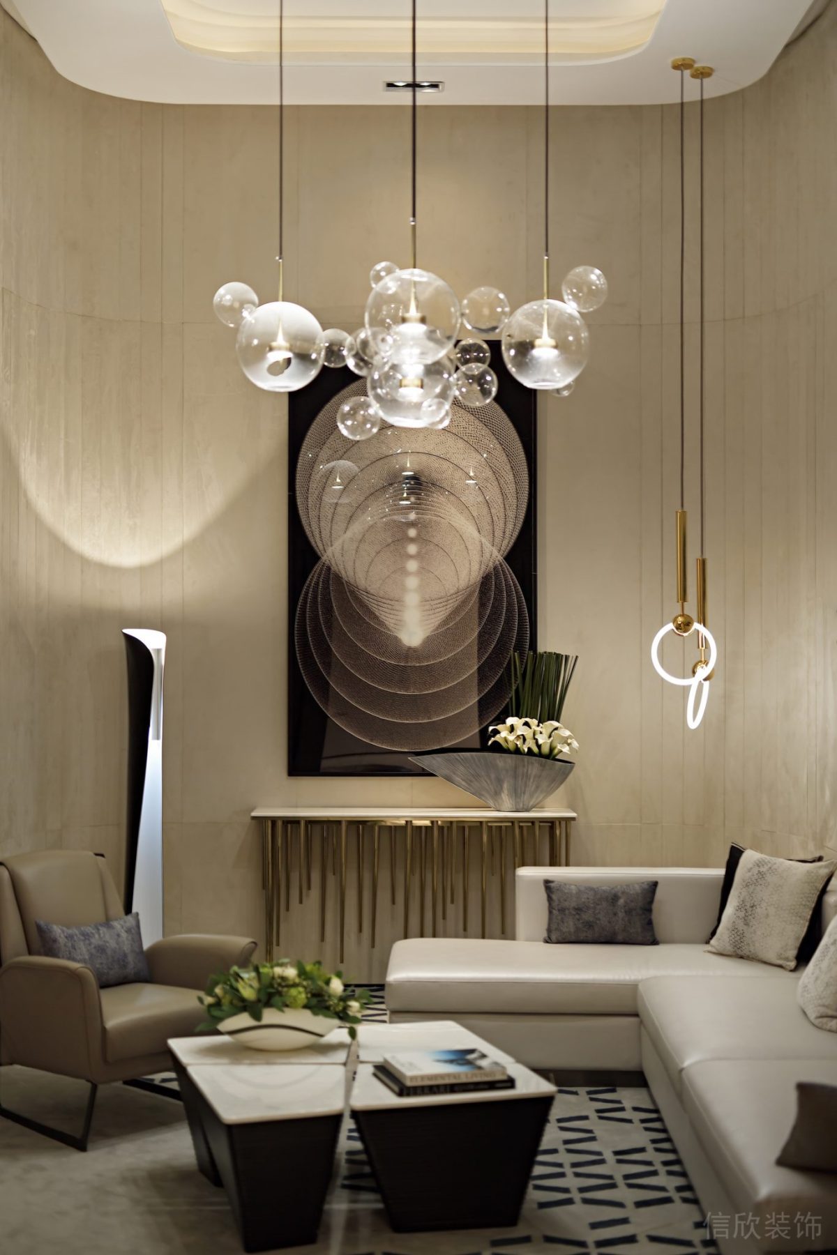 創(chuàng)意吊頂天花裝修設(shè)計(jì)l形皮革沙發(fā)休息區(qū)辦公室裝修