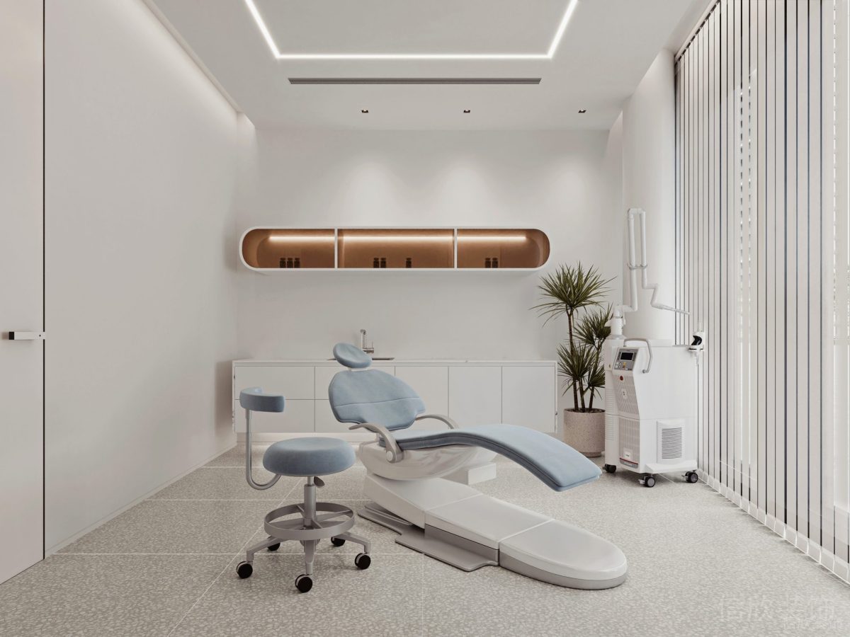 牙科口腔診所裝修設(shè)計效果圖就診臺水磨石地板簡約效果圖