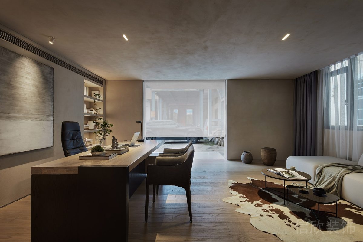 獨立辦公室裝修設(shè)計楓木拼胡桃木工作區(qū)域