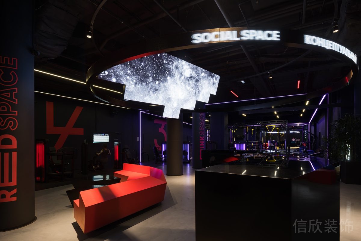 紅黑健身房科技簡約風(fēng)大廳休息區(qū)域設(shè)計