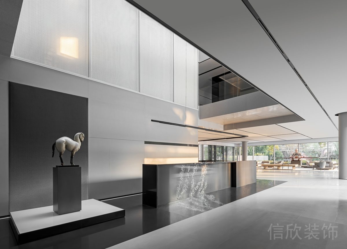 簡約黑白灰色調(diào)交叉墻磚地磚前臺效果圖