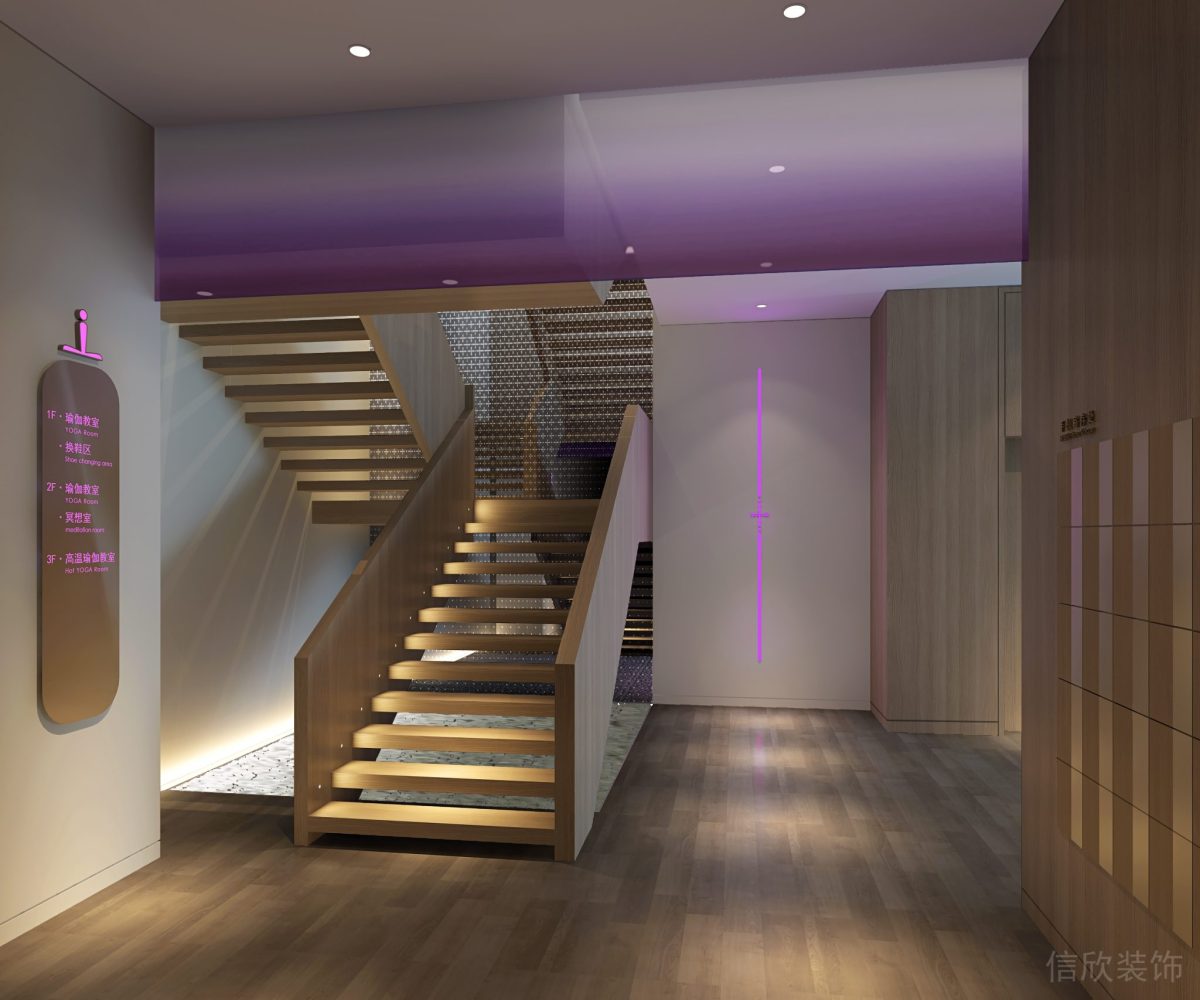 霓虹燈配色燈帶原木樓梯健身房設(shè)計(jì)圖