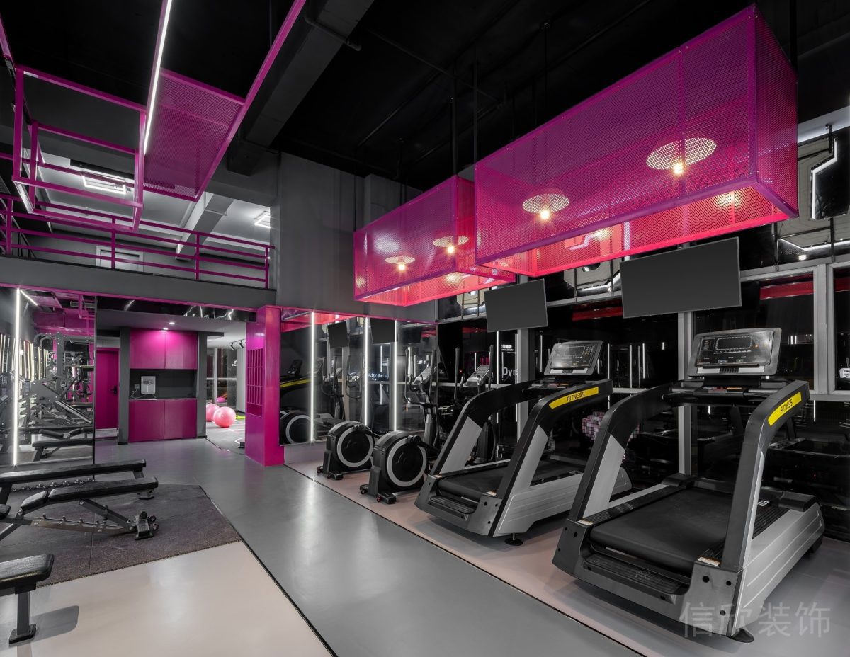 跑步機科技智能健身房設(shè)計地板材質(zhì)撞色效果圖