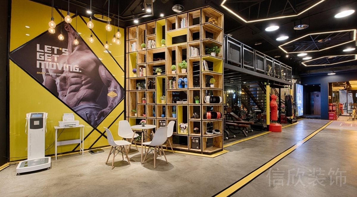 墻體隔斷設(shè)計(jì)收納木質(zhì)柜健身房休息區(qū)裝修設(shè)計(jì)