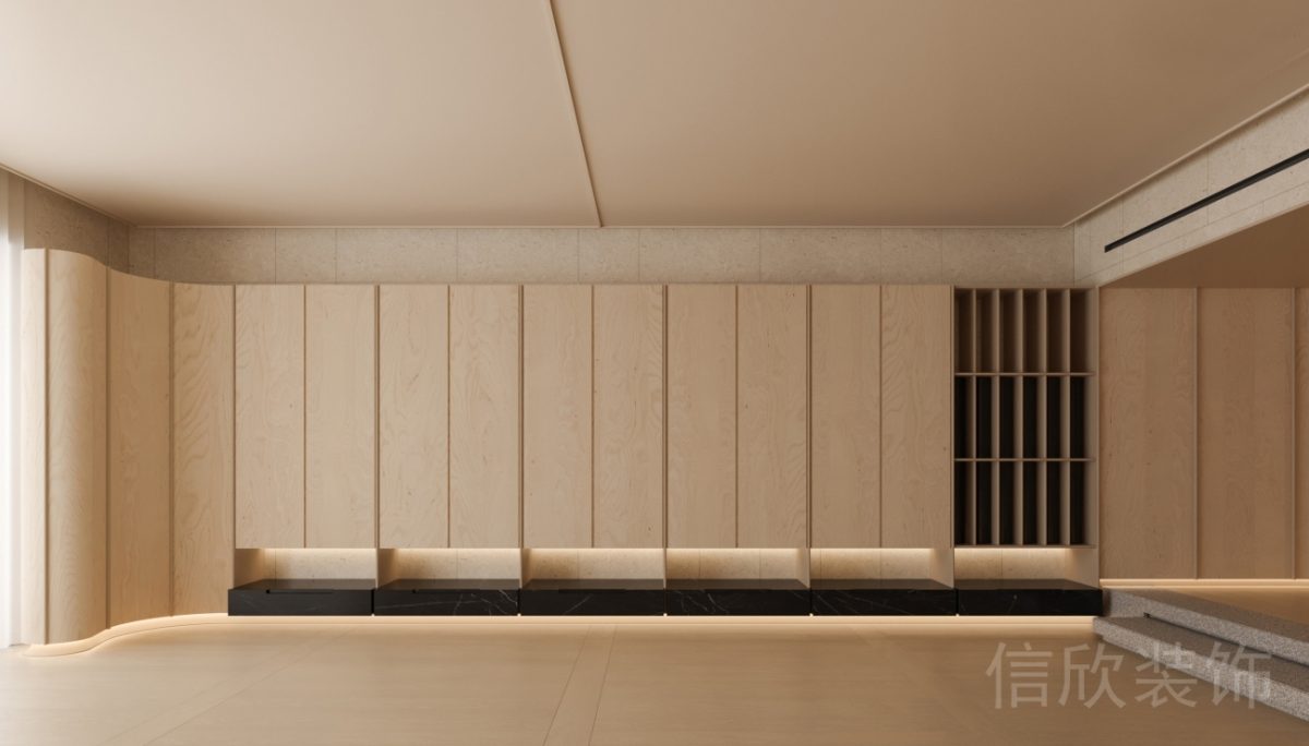 瑜伽機(jī)構(gòu)墻柜定制設(shè)計(jì)收納豎向柜原木風(fēng)裝修